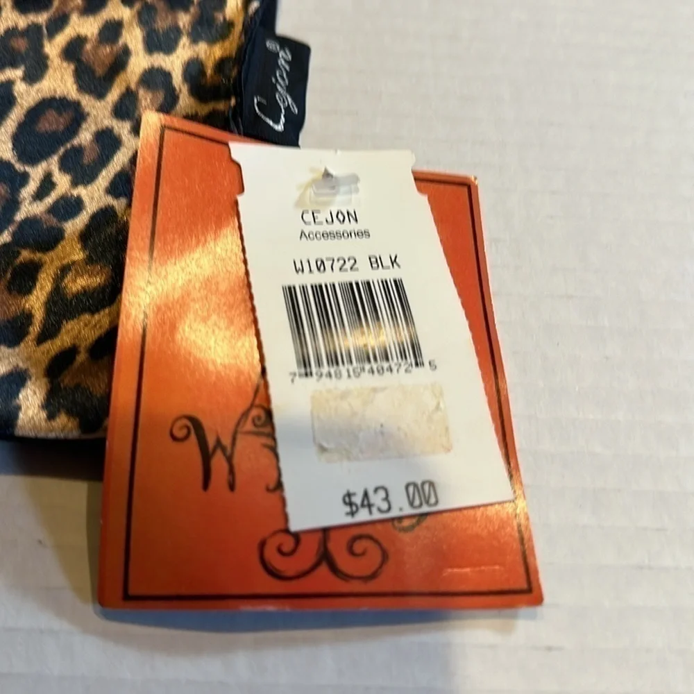 NWT Cejon wrap scarf reversible animal print with black brown and goldish tan
